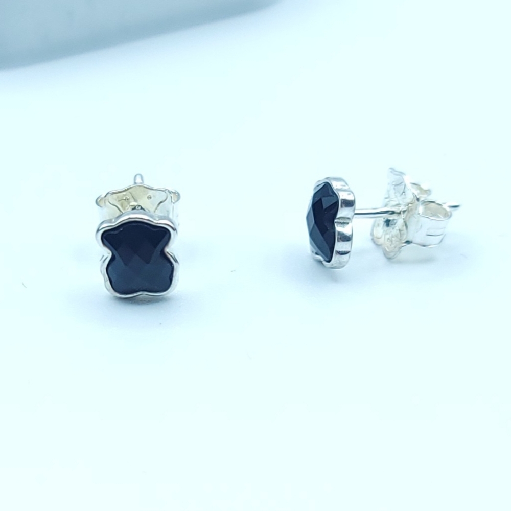 New!! TOUS Black Bear Sterling Silver 925 Stud Earrings